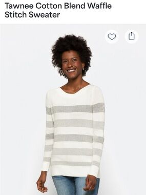 Market & Spruce Cream and Gray Striped Boatneck Sweater